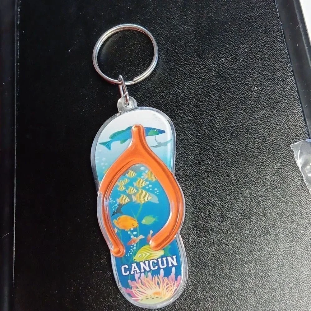 Vintage Cancun Flip Flop Keychain Tropical Fish Sandal Retro 80s 90s Souvenir OS